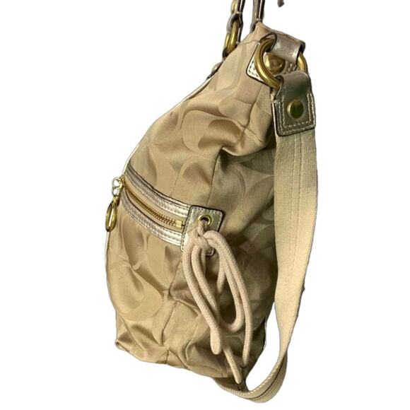 COACH Poppy Large Canvas Gold Tan Tote Shoulder Bag Crossbody - Picture 3 of 8